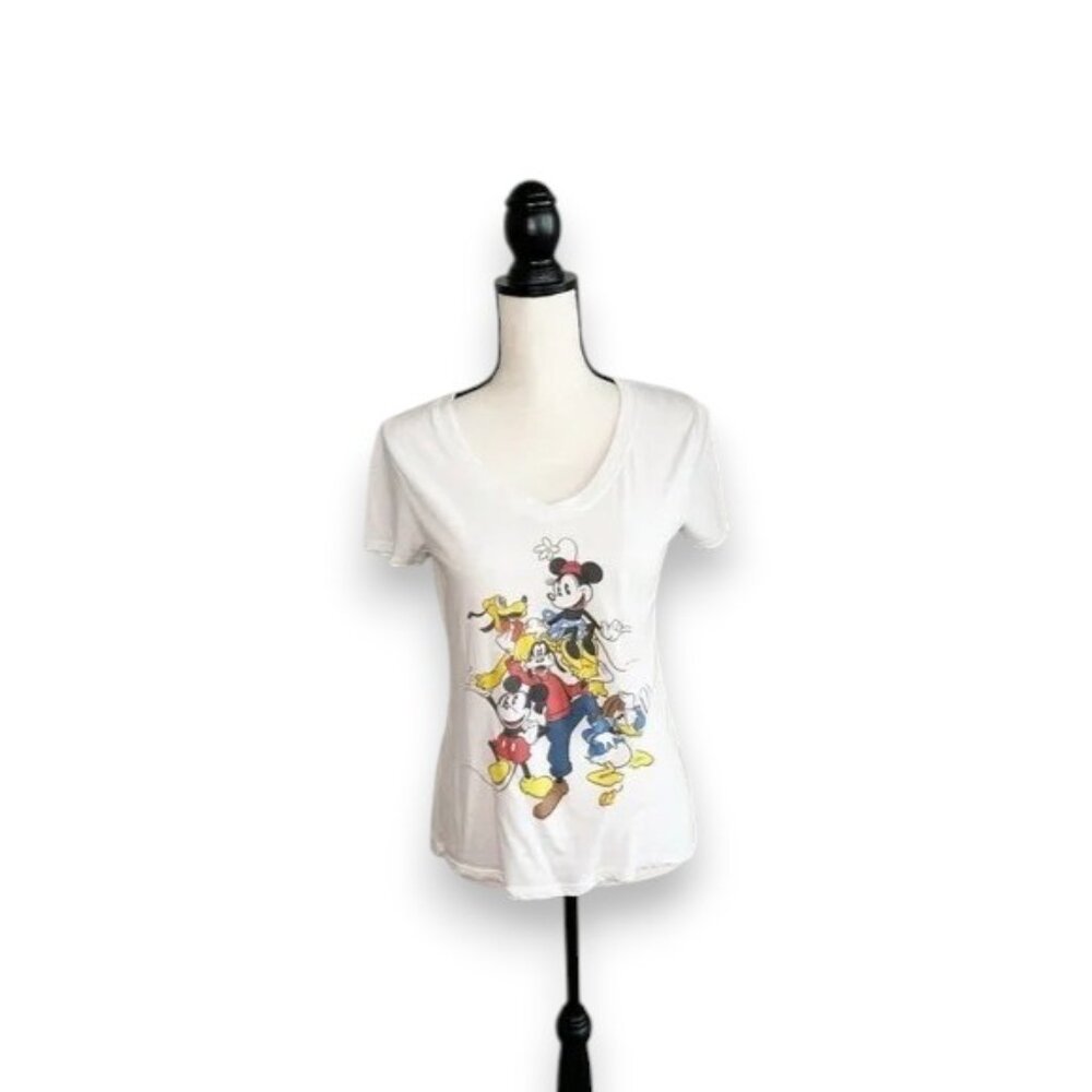 2/$5 Disney White Short Sleeve Tee with Mickey and Friends